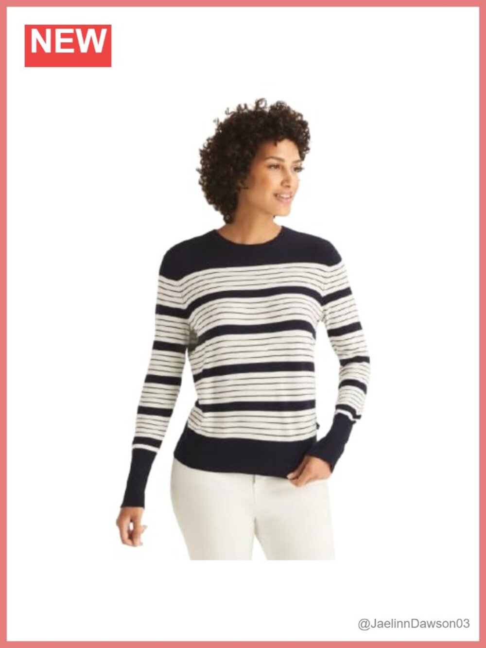 Nautica Women's Crewneck Striped Long Sleeve Lightweight Sweater Pullover